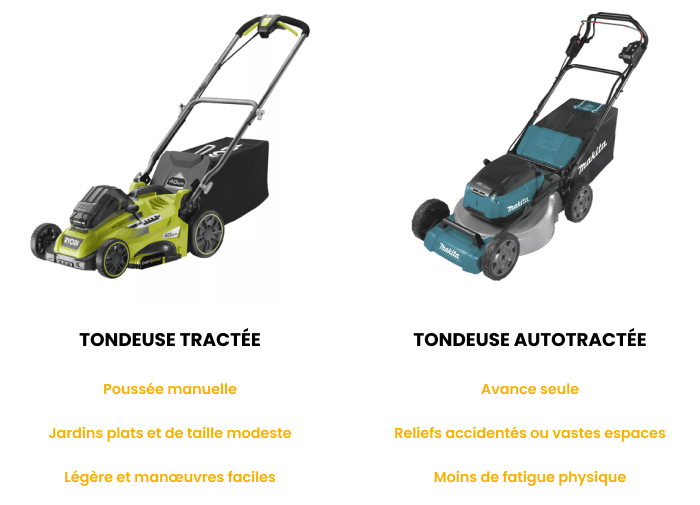 Quelle est la différence entre une tondeuse tractée et autotractée ?